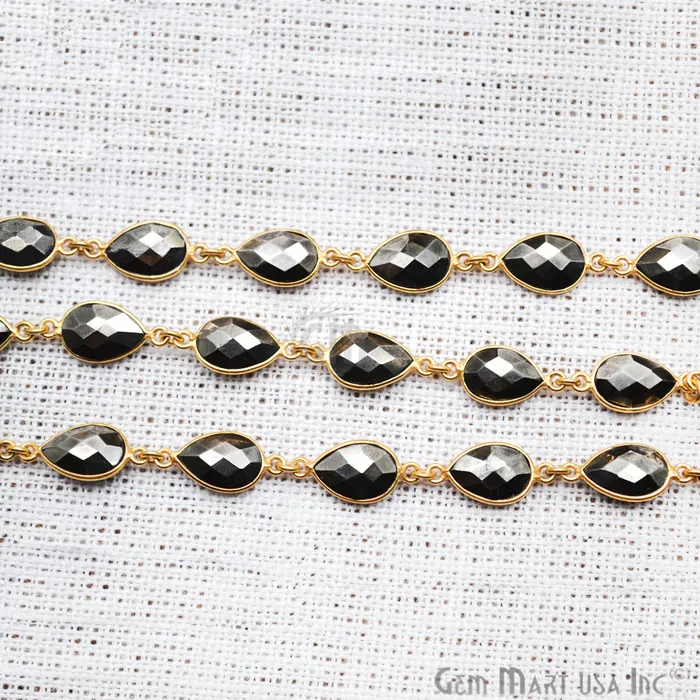Earrings GemMartUSA Pyrite 12x8mm Pears Gold Pear Bezel Continuous Connector Chain