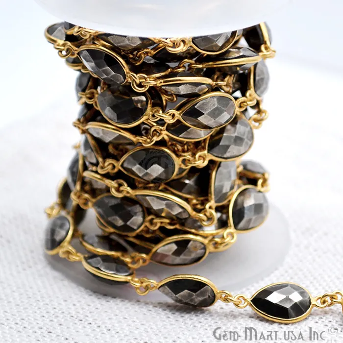 Earrings GemMartUSA Pyrite 12x8mm Pears Gold Pear Bezel Continuous Connector Chain