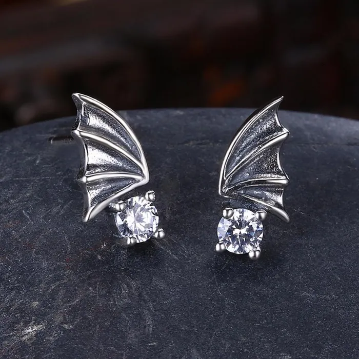 Earrings Personalized Jewel Vintage Wing Design Solid 925 Sterling Silver Stud Earrings For Women Round Cubic Zirconia OL Jewelry