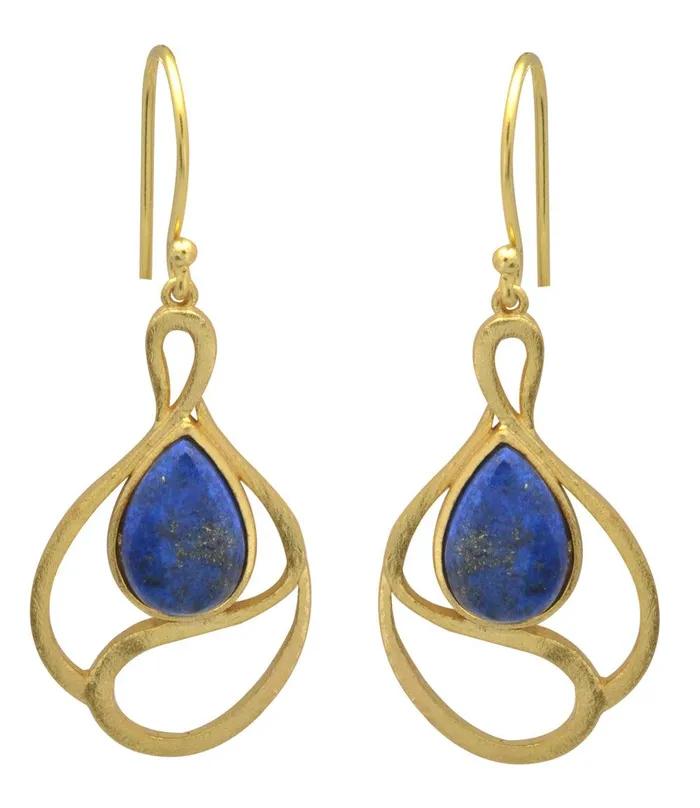 Earrings YoTreasure Lapis Gold Plated Over Brass Drop Earrings Jewelry