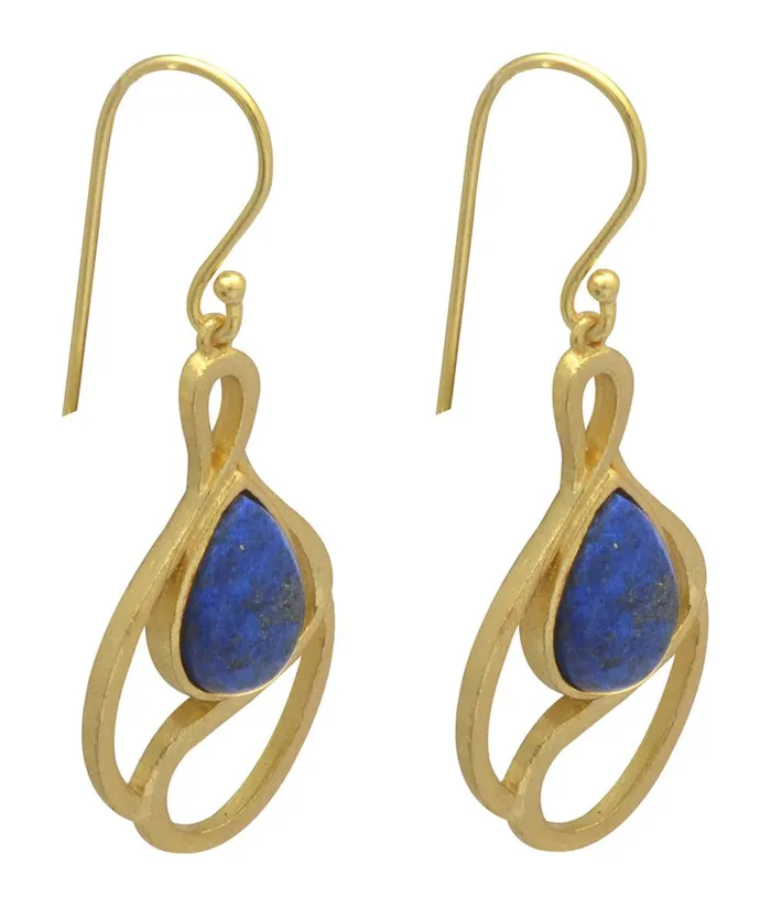 Earrings YoTreasure Lapis Gold Plated Over Brass Drop Earrings Jewelry