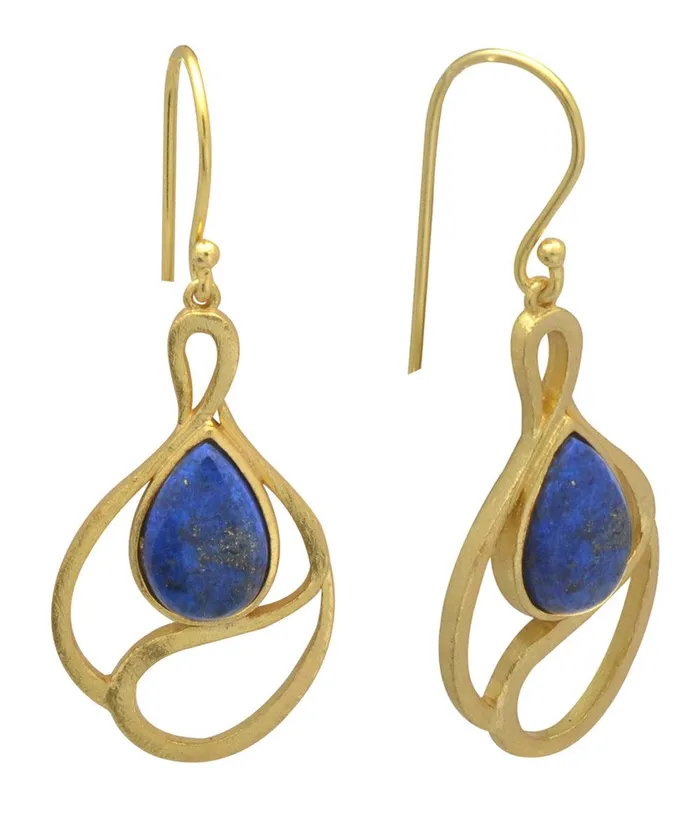 Earrings YoTreasure Lapis Gold Plated Over Brass Drop Earrings Jewelry