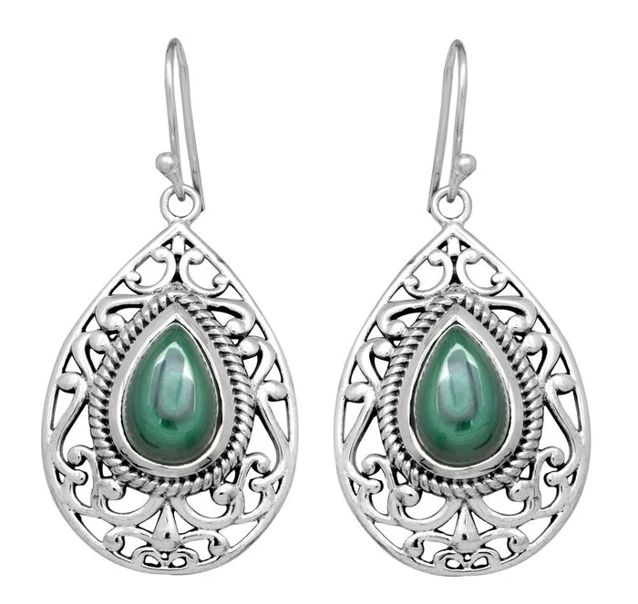 Earrings YoTreasure Natural Malachite Dangling 925 Solid Sterling Silver Earrings Silver Jewelry