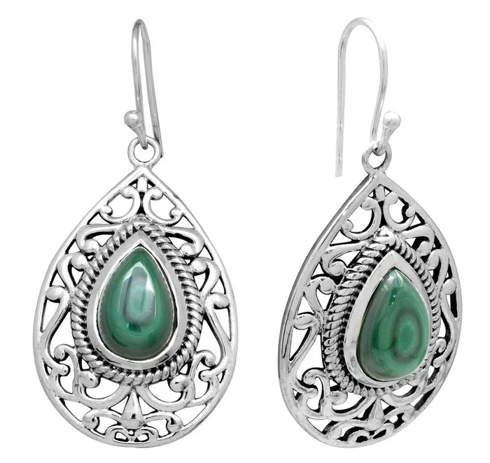 Earrings YoTreasure Natural Malachite Dangling 925 Solid Sterling Silver Earrings Silver Jewelry
