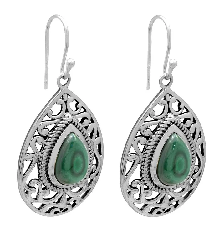 Earrings YoTreasure Natural Malachite Dangling 925 Solid Sterling Silver Earrings Silver Jewelry