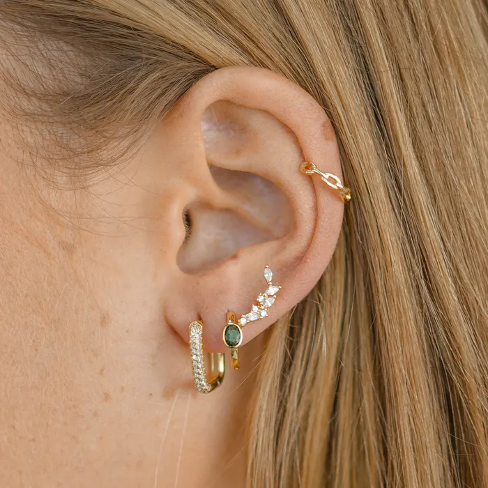 Emerald Oval Sapphire Huggie Earrings Camile Stone Earrings