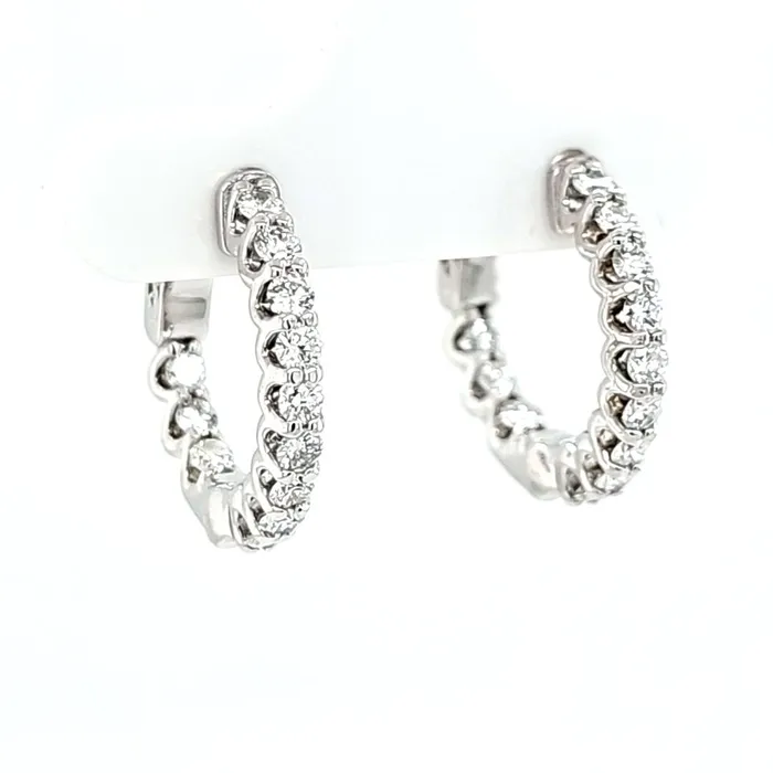 First Class Co Earrings 14k White Gold 100ctw Diamond Inside Out Hoop Earrings I8045