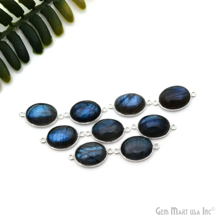 Flashy Labradorite Cabochon 12x16mm Oval Double Bail Silver Plated Gemstone Connector GemmartUSA Rings