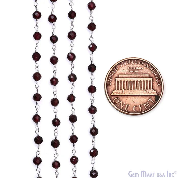 Garnet 4mm Silver Plated Beaded Wire Wrapped Rosary Chain GemMartUSA Necklaces
