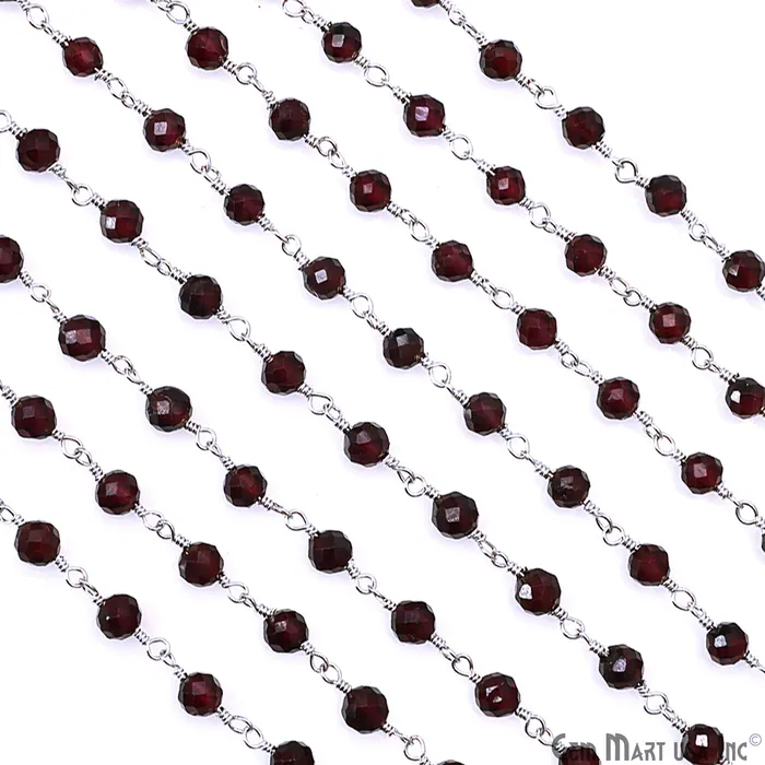 Garnet 4mm Silver Plated Beaded Wire Wrapped Rosary Chain GemMartUSA Necklaces