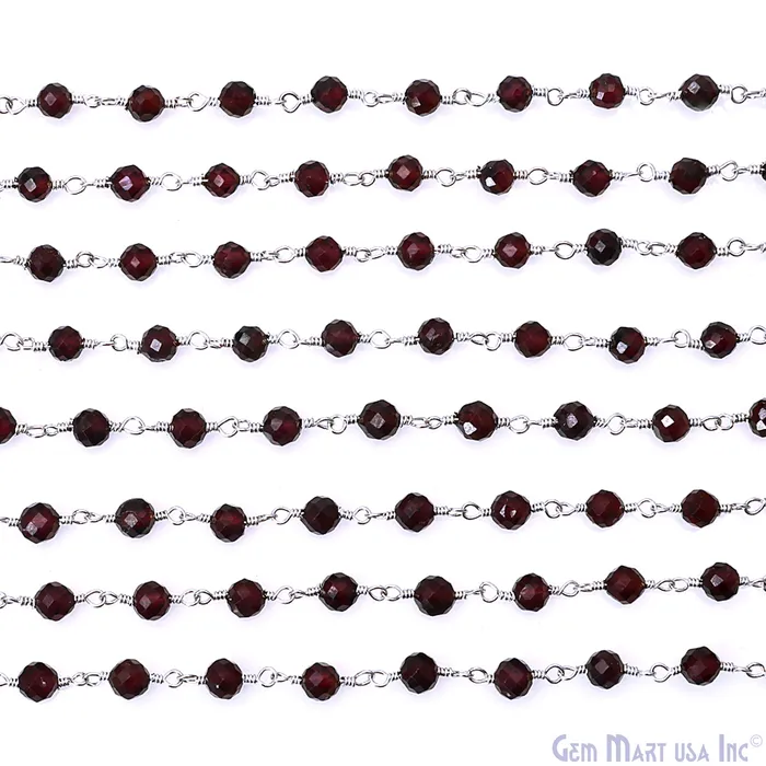 Garnet 4mm Silver Plated Beaded Wire Wrapped Rosary Chain GemMartUSA Necklaces