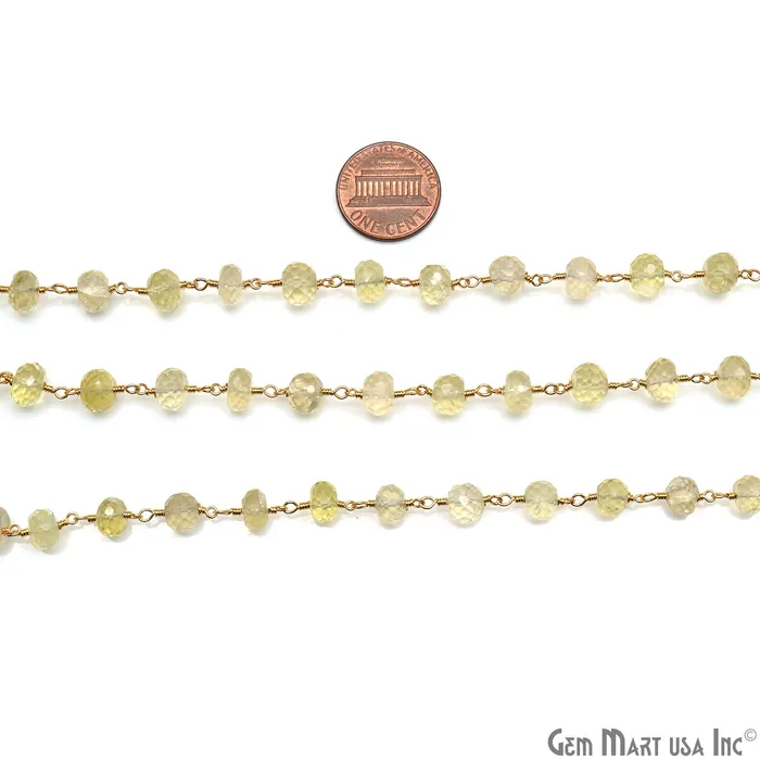 gemmartusa PreStyled Sets Lemon Topaz Faceted 67mm Gold Wire Wrapped Rondelle Beads Rosary Chain