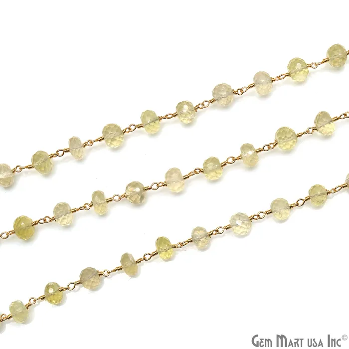 gemmartusa PreStyled Sets Lemon Topaz Faceted 67mm Gold Wire Wrapped Rondelle Beads Rosary Chain
