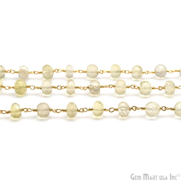 gemmartusa PreStyled Sets Lemon Topaz Faceted 67mm Gold Wire Wrapped Rondelle Beads Rosary Chain