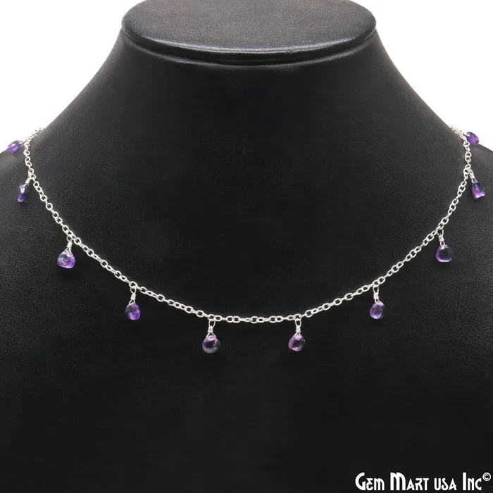 GemMartUSA Amethyst Heart 5mm Silver Wire Wrapped Dangle Rosary Chain Necklaces