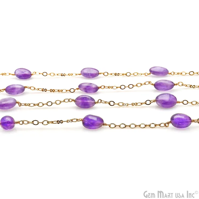 GemMartUSA Amethyst Tumble Beads Gold Plated Wire Wrapped Rosary Chain PreStyled Sets