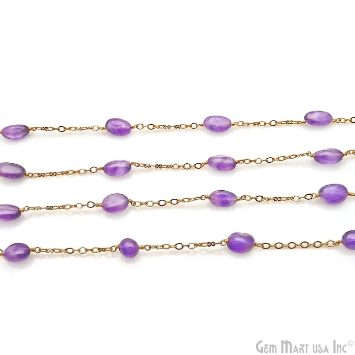 GemMartUSA Amethyst Tumble Beads Gold Plated Wire Wrapped Rosary Chain PreStyled Sets