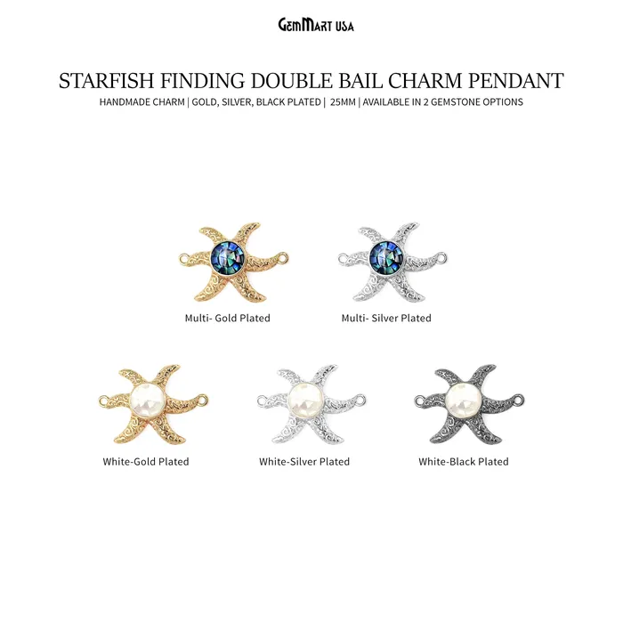 GemMartUSA Bracelets Starfish Charm Finding 25mm Star Pendant Bracelet Charm