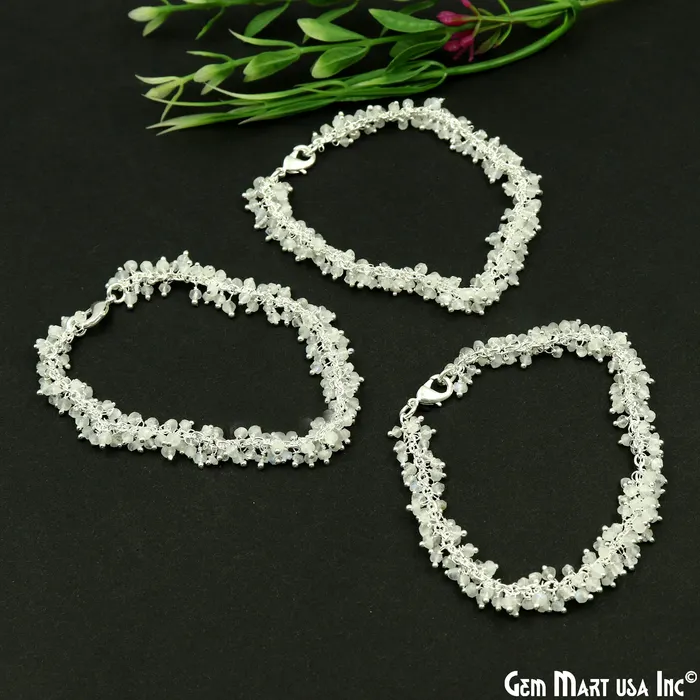 GemMartUSA Cluster Gemstone Silver Plated Chain With Lobster Clasp Bracelet 7Inch Bracelets GemMartUSA Cluster Gemstone Silver Plated Chain With Lobster Clasp Bracelet 7Inch Bracelets
