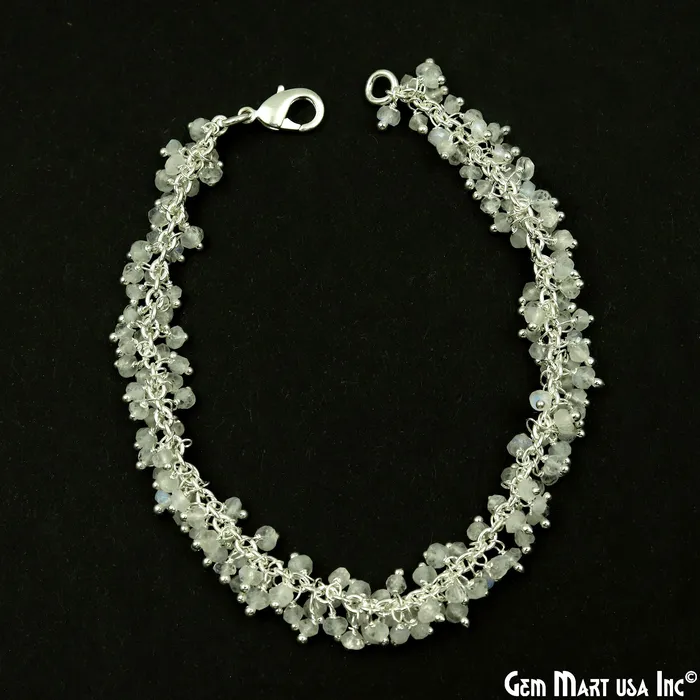 GemMartUSA Cluster Gemstone Silver Plated Chain With Lobster Clasp Bracelet 7Inch Bracelets GemMartUSA Cluster Gemstone Silver Plated Chain With Lobster Clasp Bracelet 7Inch Bracelets