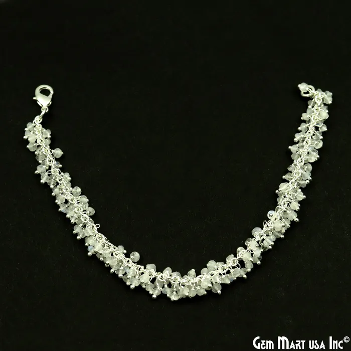 GemMartUSA Cluster Gemstone Silver Plated Chain With Lobster Clasp Bracelet 7Inch Bracelets GemMartUSA Cluster Gemstone Silver Plated Chain With Lobster Clasp Bracelet 7Inch Bracelets