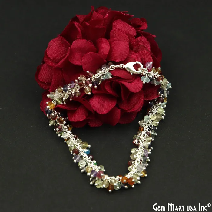 GemMartUSA Cluster Gemstone Silver Plated Chain With Lobster Clasp Bracelet 7Inch Bracelets GemMartUSA Cluster Gemstone Silver Plated Chain With Lobster Clasp Bracelet 7Inch Bracelets