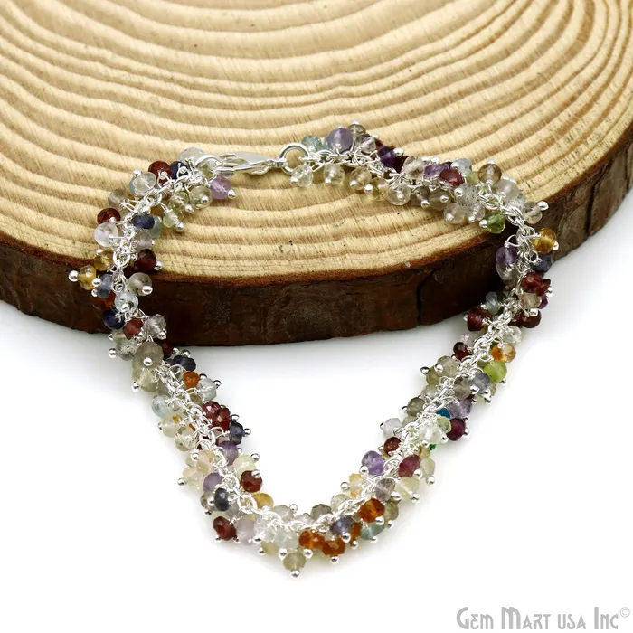 GemMartUSA Cluster Gemstone Silver Plated Chain With Lobster Clasp Bracelet 7Inch Bracelets GemMartUSA Cluster Gemstone Silver Plated Chain With Lobster Clasp Bracelet 7Inch Bracelets