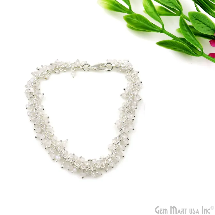 GemMartUSA Cluster Gemstone Silver Plated Chain With Lobster Clasp Bracelet 7Inch Bracelets GemMartUSA Cluster Gemstone Silver Plated Chain With Lobster Clasp Bracelet 7Inch Bracelets
