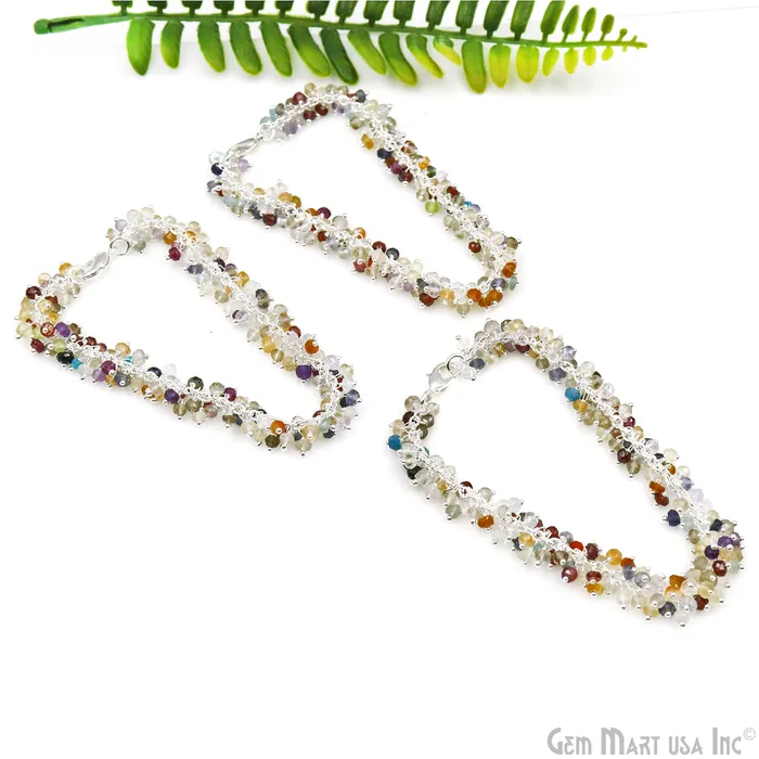 GemMartUSA Cluster Gemstone Silver Plated Chain With Lobster Clasp Bracelet 7Inch Bracelets GemMartUSA Cluster Gemstone Silver Plated Chain With Lobster Clasp Bracelet 7Inch Bracelets