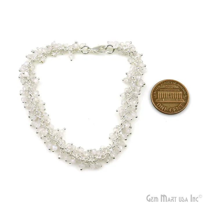 GemMartUSA Cluster Gemstone Silver Plated Chain With Lobster Clasp Bracelet 7Inch Bracelets GemMartUSA Cluster Gemstone Silver Plated Chain With Lobster Clasp Bracelet 7Inch Bracelets