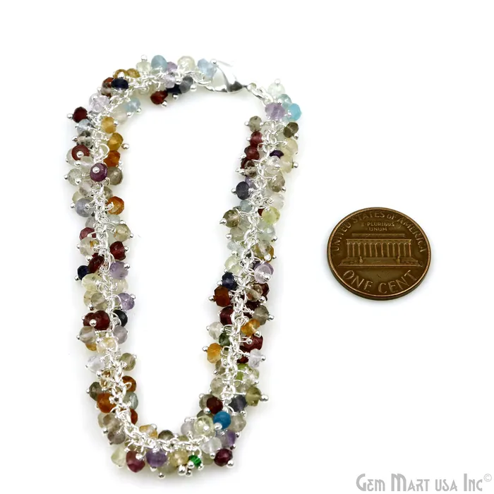 GemMartUSA Cluster Gemstone Silver Plated Chain With Lobster Clasp Bracelet 7Inch Bracelets GemMartUSA Cluster Gemstone Silver Plated Chain With Lobster Clasp Bracelet 7Inch Bracelets