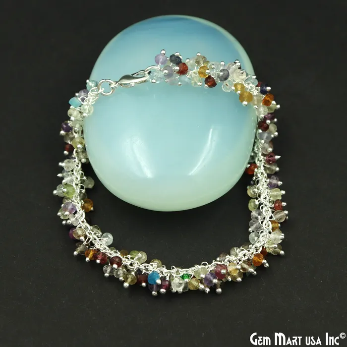 GemMartUSA Cluster Gemstone Silver Plated Chain With Lobster Clasp Bracelet 7Inch Bracelets GemMartUSA Cluster Gemstone Silver Plated Chain With Lobster Clasp Bracelet 7Inch Bracelets