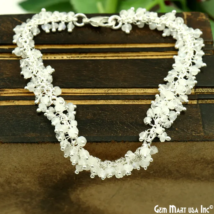 GemMartUSA Cluster Gemstone Silver Plated Chain With Lobster Clasp Bracelet 7Inch Bracelets GemMartUSA Cluster Gemstone Silver Plated Chain With Lobster Clasp Bracelet 7Inch Bracelets