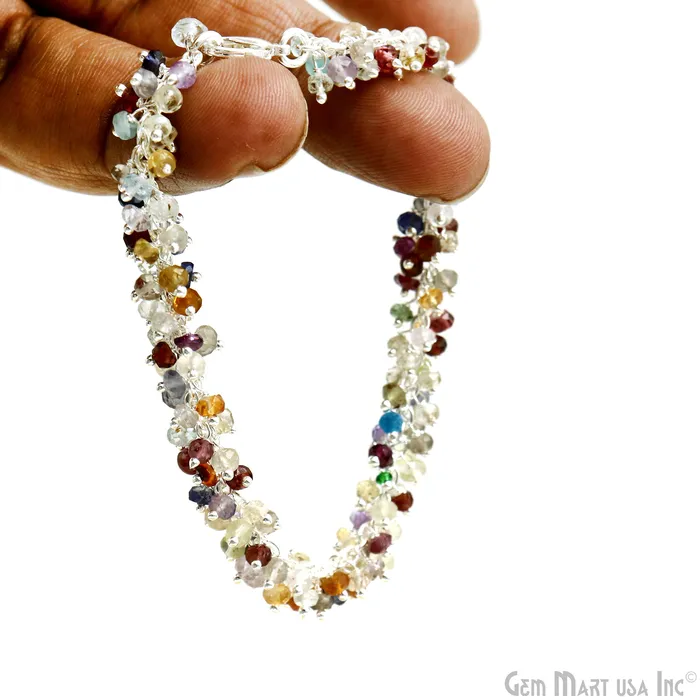 GemMartUSA Cluster Gemstone Silver Plated Chain With Lobster Clasp Bracelet 7Inch Bracelets GemMartUSA Cluster Gemstone Silver Plated Chain With Lobster Clasp Bracelet 7Inch Bracelets