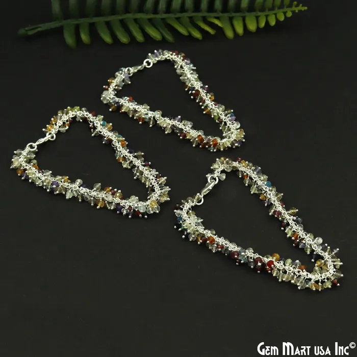 GemMartUSA Cluster Gemstone Silver Plated Chain With Lobster Clasp Bracelet 7Inch Bracelets GemMartUSA Cluster Gemstone Silver Plated Chain With Lobster Clasp Bracelet 7Inch Bracelets