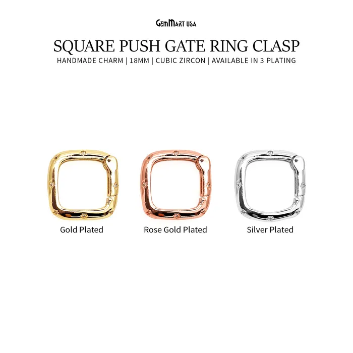 GemMartUSA CZ Square Push Gate Ring Clasp 18mm Charm Pendant Rings