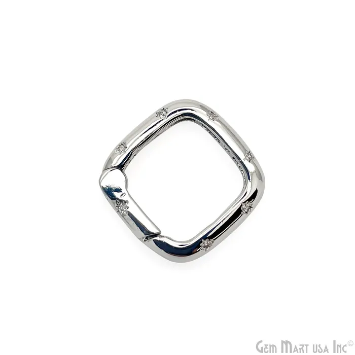 GemMartUSA CZ Square Push Gate Ring Clasp 18mm Charm Pendant Rings GemMartUSA CZ Square Push Gate Ring Clasp 18mm Charm Pendant Rings