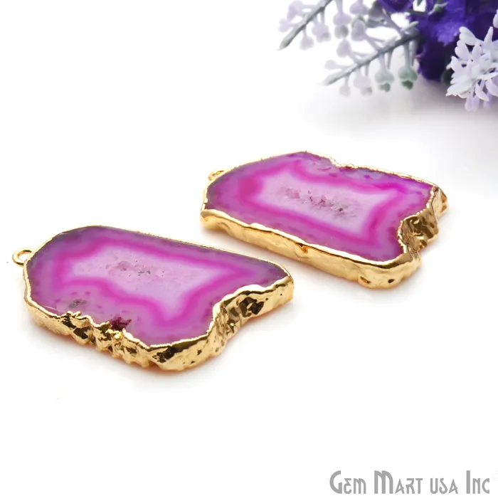 GemmartUSA Earrings Agate Slice 35x23mm Organic Gold Electroplated Gemstone Earring Connector 1 Pair GemmartUSA Earrings Agate Slice 35x23mm Organic Gold Electroplated Gemstone Earring Connector 1 Pair