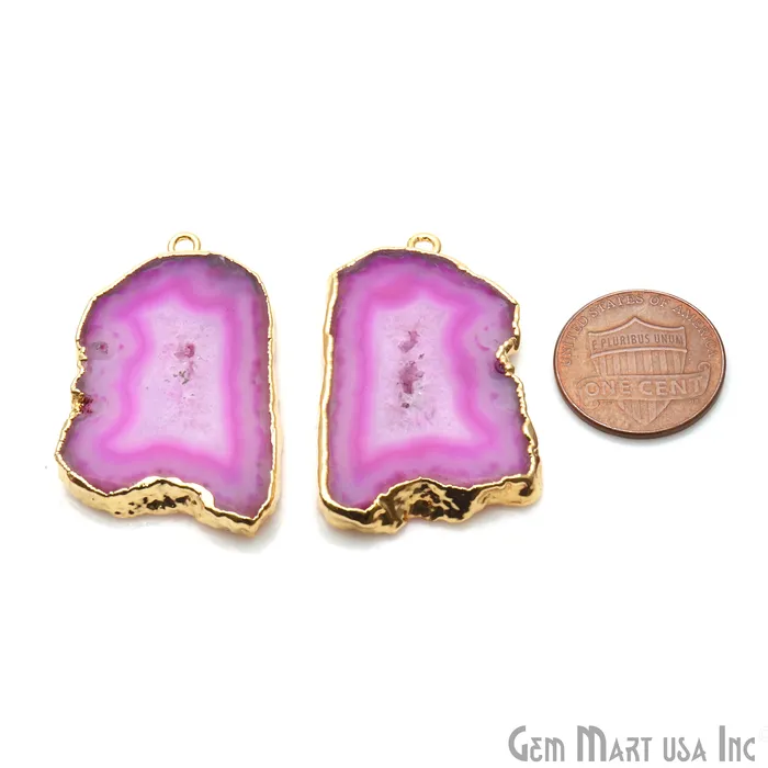 GemmartUSA Earrings Agate Slice 35x23mm Organic Gold Electroplated Gemstone Earring Connector 1 Pair GemmartUSA Earrings Agate Slice 35x23mm Organic Gold Electroplated Gemstone Earring Connector 1 Pair