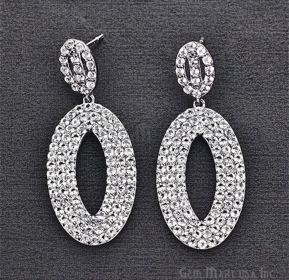 GemMartUSA Earrings Black Plated Studded With Micro Pave White Topaz 48x20mm Dangle Earring