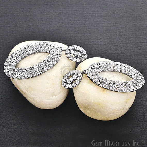 GemMartUSA Earrings Black Plated Studded With Micro Pave White Topaz 48x20mm Dangle Earring