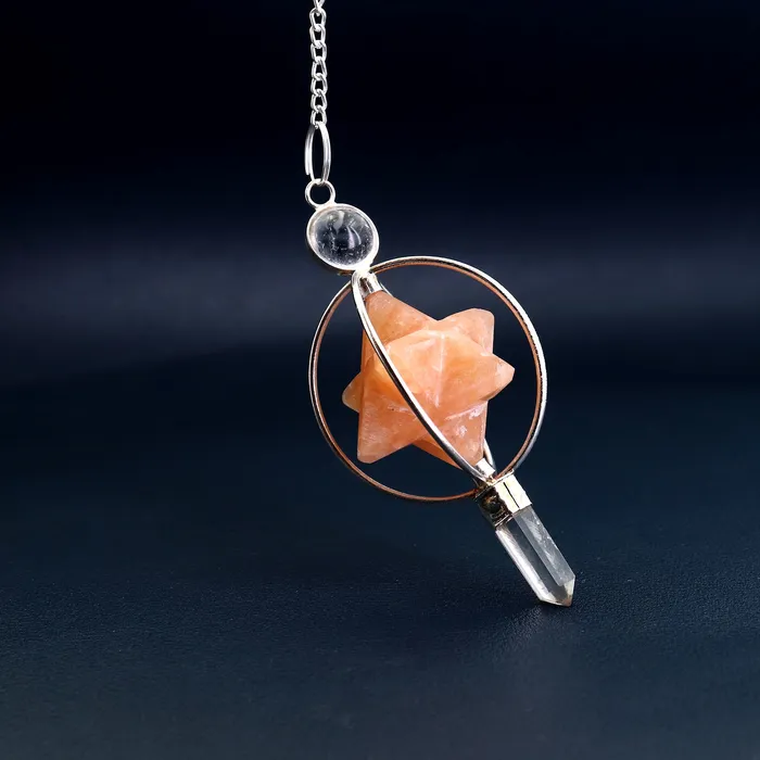 GemMartUSA Necklaces Healing Star Gemstone Merkaba Star 77x36mm Silver Plated Octahedron Star Gemstone Pendant