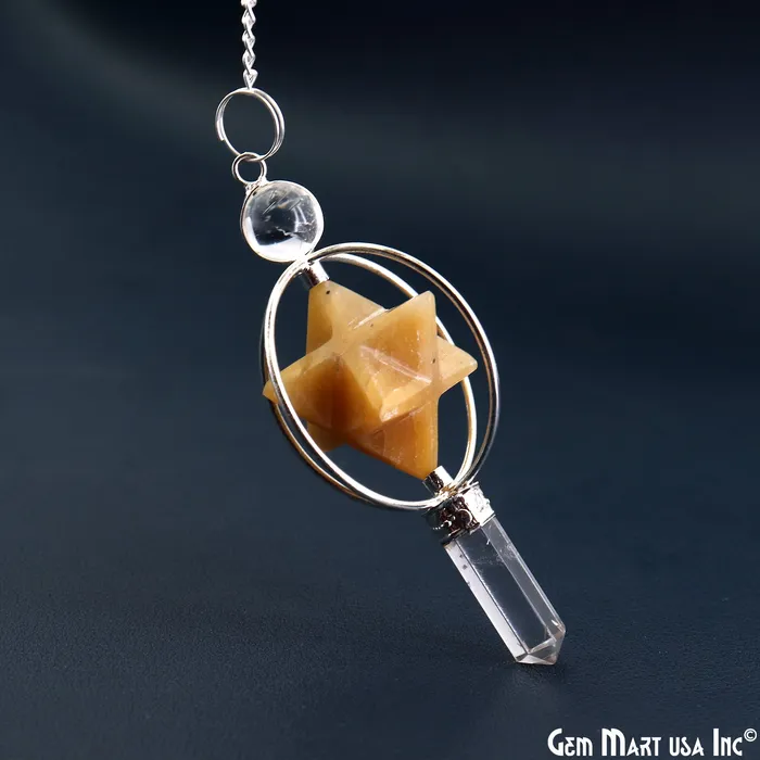 GemMartUSA Necklaces Healing Star Gemstone Merkaba Star 77x36mm Silver Plated Octahedron Star Gemstone Pendant