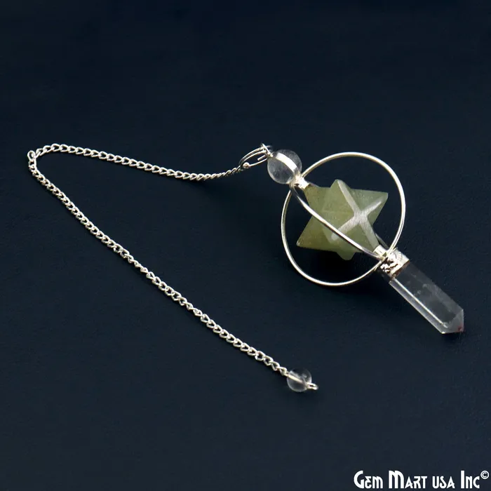 GemMartUSA Necklaces Healing Star Gemstone Merkaba Star 77x36mm Silver Plated Octahedron Star Gemstone Pendant