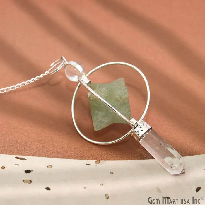 GemMartUSA Necklaces Healing Star Gemstone Merkaba Star 77x36mm Silver Plated Octahedron Star Gemstone Pendant