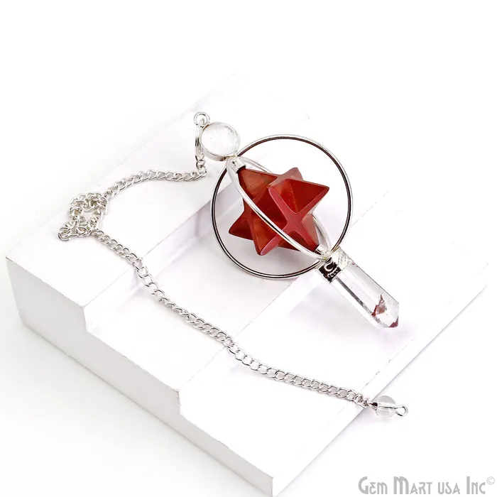 GemMartUSA Necklaces Healing Star Gemstone Merkaba Star 77x36mm Silver Plated Octahedron Star Gemstone Pendant