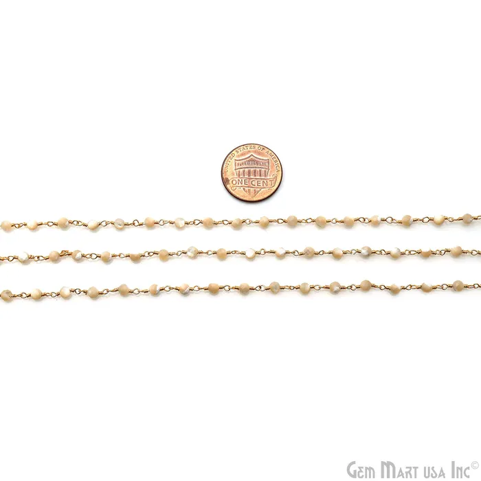 GemMartUSA Necklaces Mother Of Pearl 335mm Gold Plated Beaded Wire Wrapped Rosary Chain