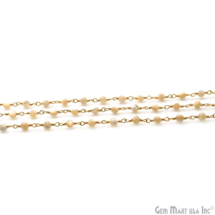 GemMartUSA Necklaces Mother Of Pearl 335mm Gold Plated Beaded Wire Wrapped Rosary Chain