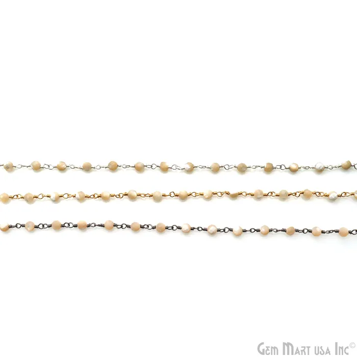 GemMartUSA Necklaces Mother Of Pearl 335mm Gold Plated Beaded Wire Wrapped Rosary Chain