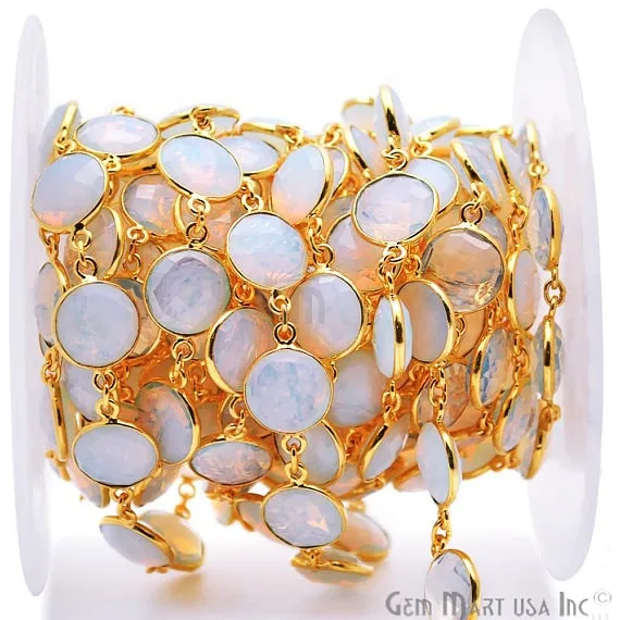 GemmartUSA Necklaces Opalite 12mm Round Gold Bezel Continuous Connector Chain